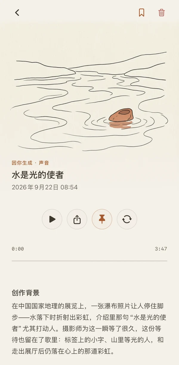 声态 App 中的个人音乐作品《水是光的使者》